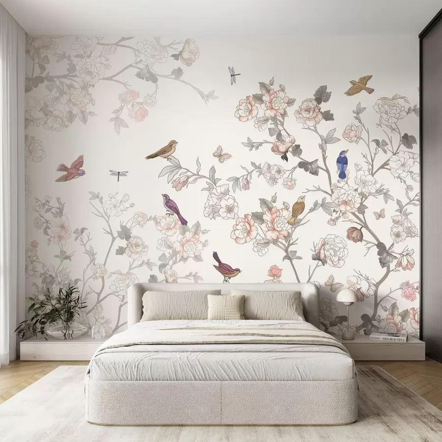 wall murals Птице близу грана са цвећем w04939