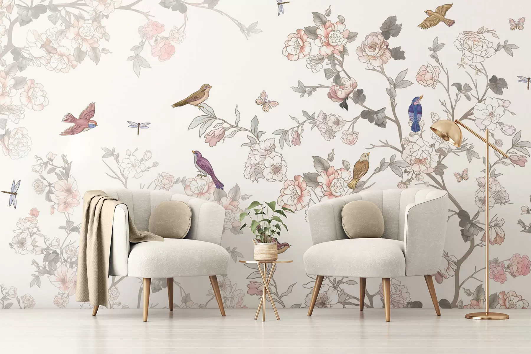 wall murals Птице близу грана са цвећем w04939