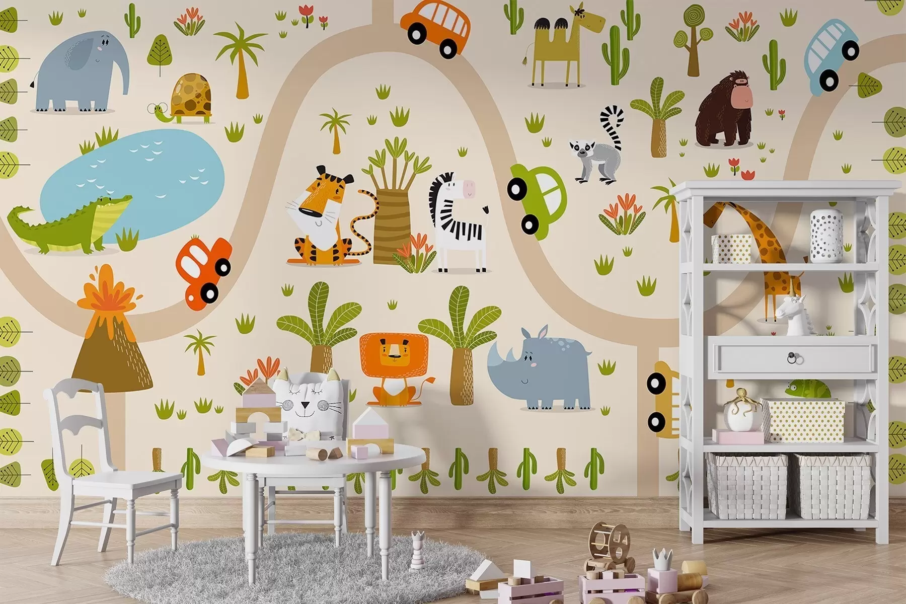 wall murals Сафари са животињама и аутомобилима w04931