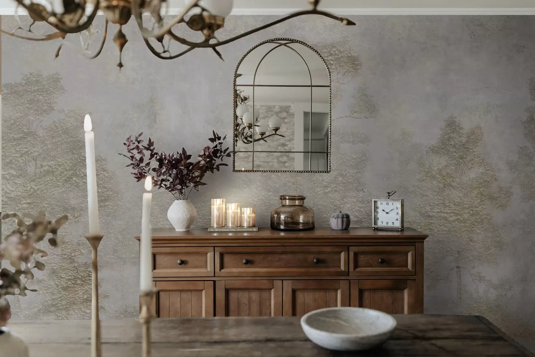 wall murals Магловита шума са белом чапљом и меком текстуром w04953