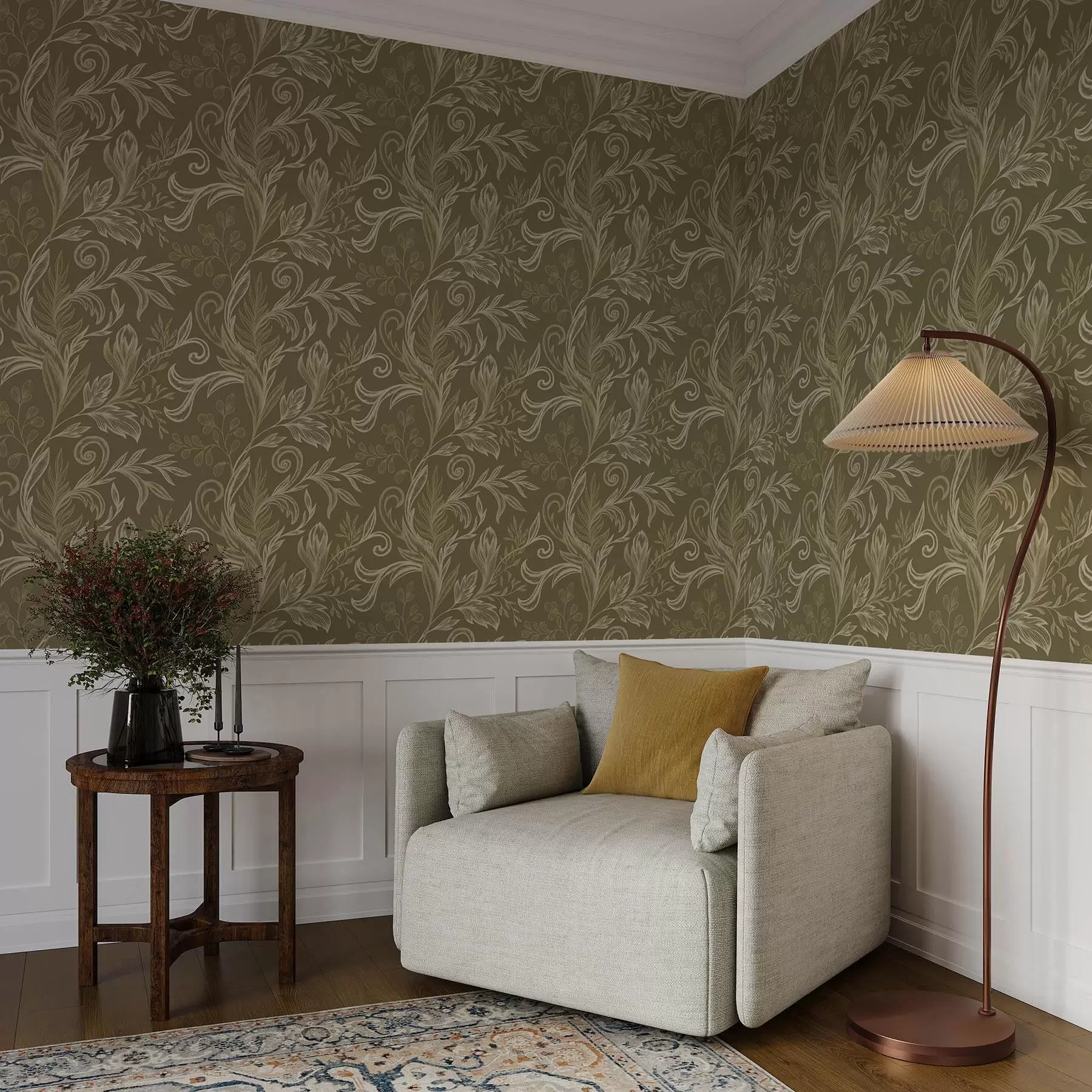 wall murals Топло каки увијени листови са светлим кремастим акцентима a00935v4