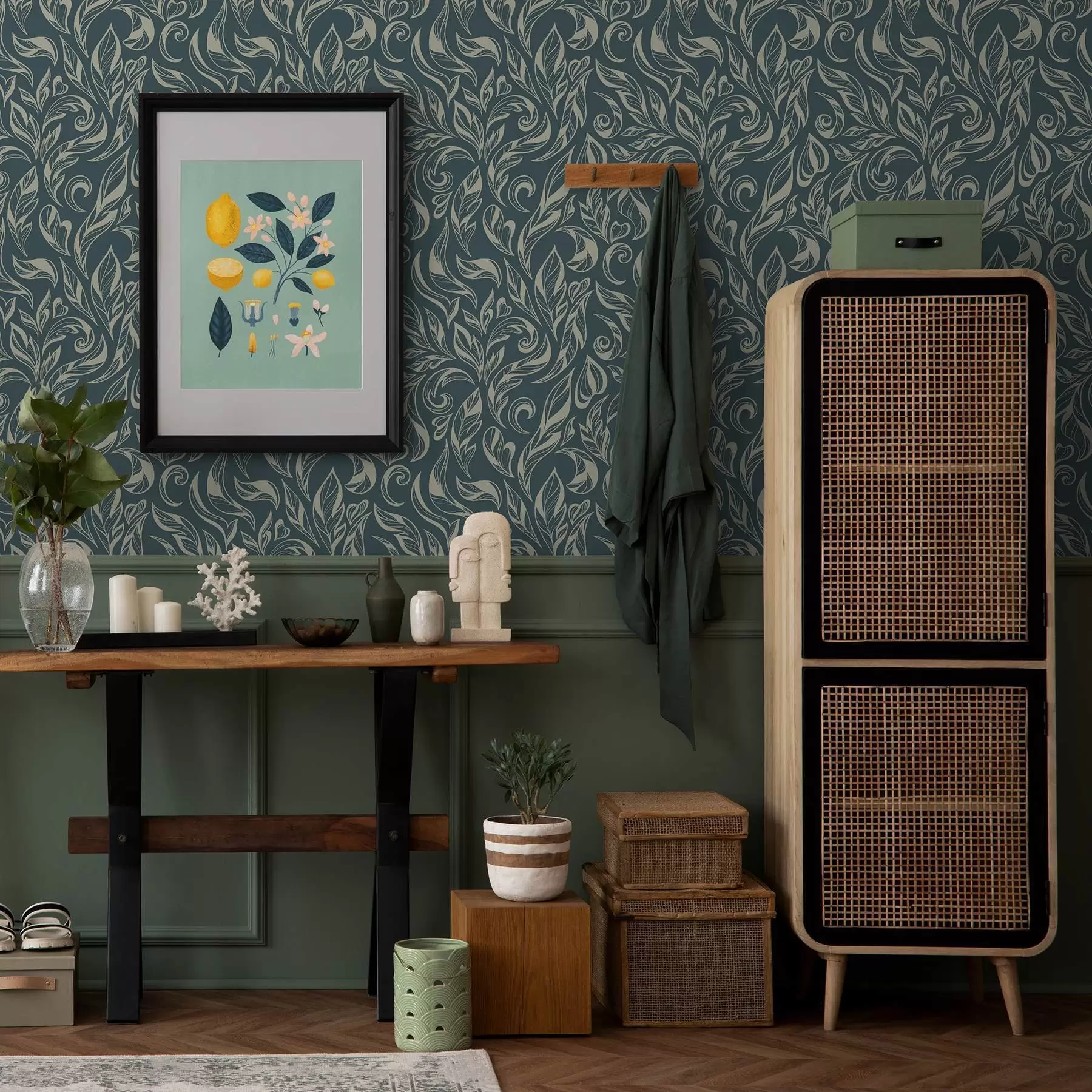 wall murals Лиснати узорак светлих линија на плаво-сивој позадини a00940