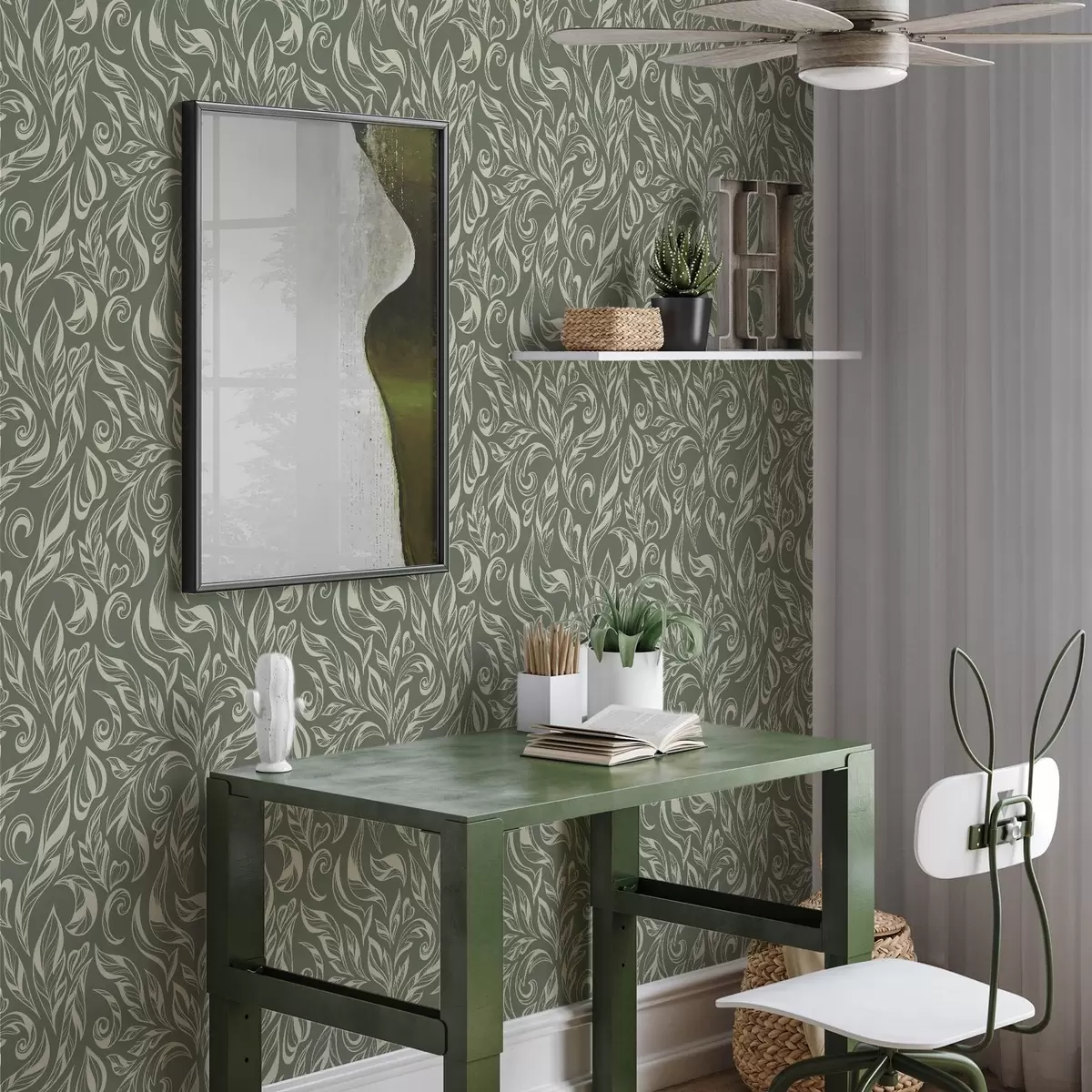 Позадина Крем лиснати украс на зеленкасто-сивој позадини a00940v2