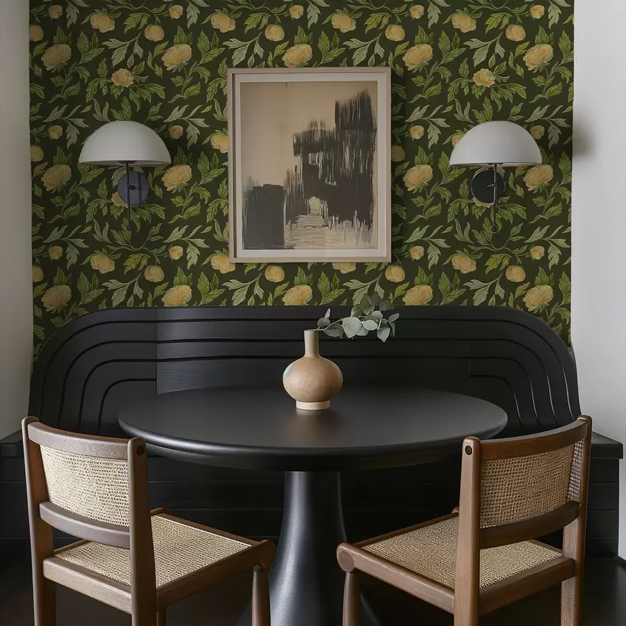 wall murals Жути божури на богатој тамнозеленој позадини a00942v1