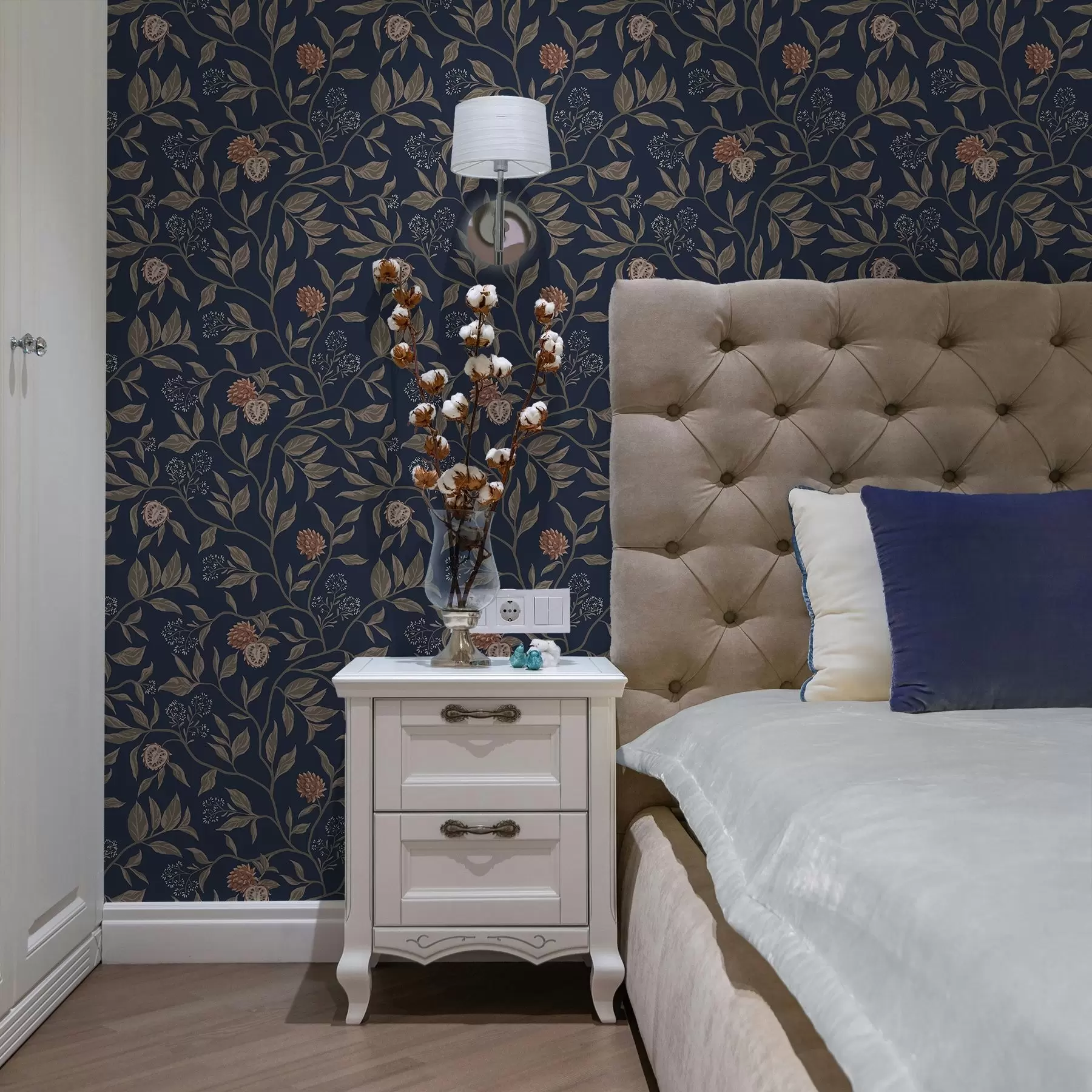 wall murals Плава башта са гранама, плодовима и ситним цветовима a00959