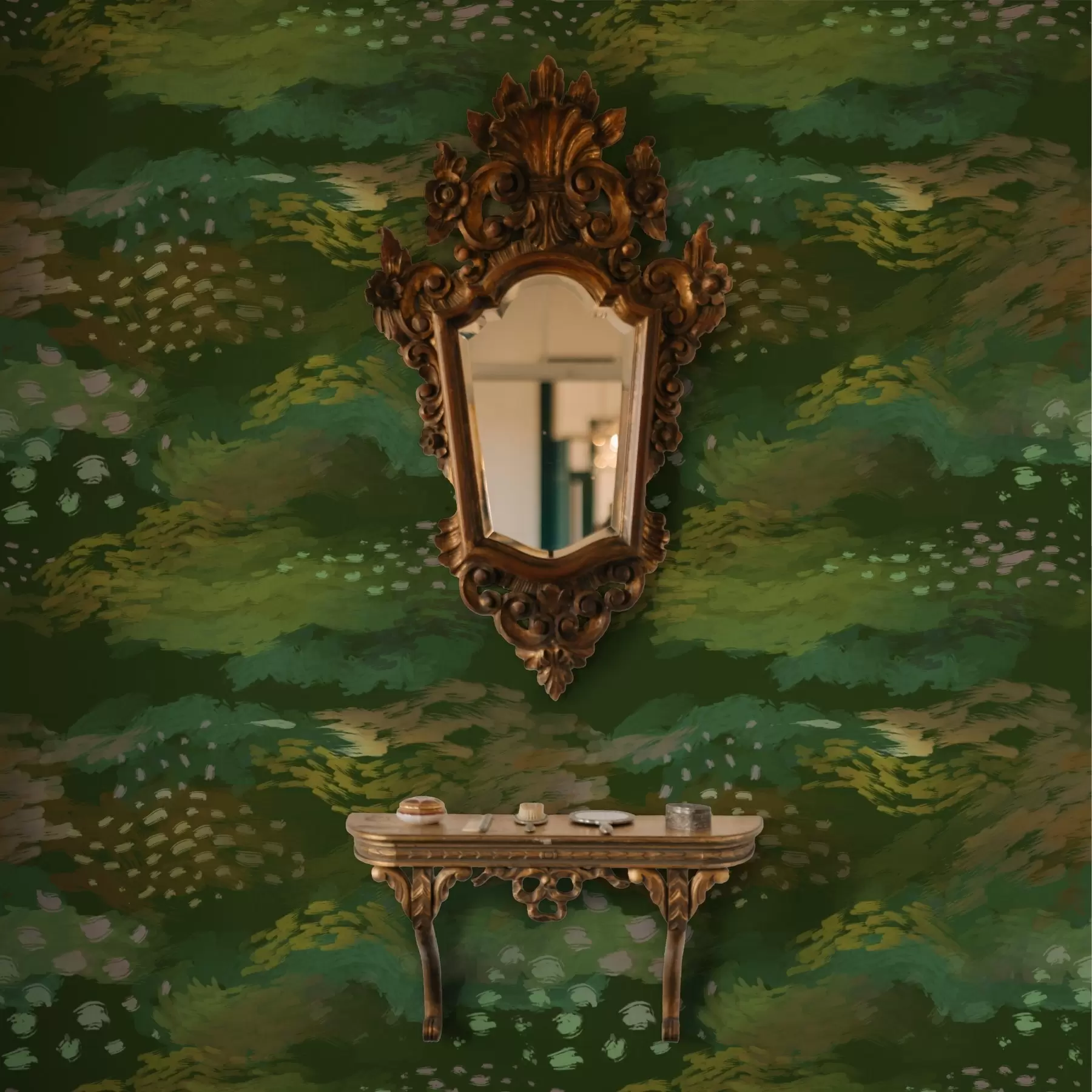 wall murals Богата зелена апстракција са енергичним потезима четкице a00999v3