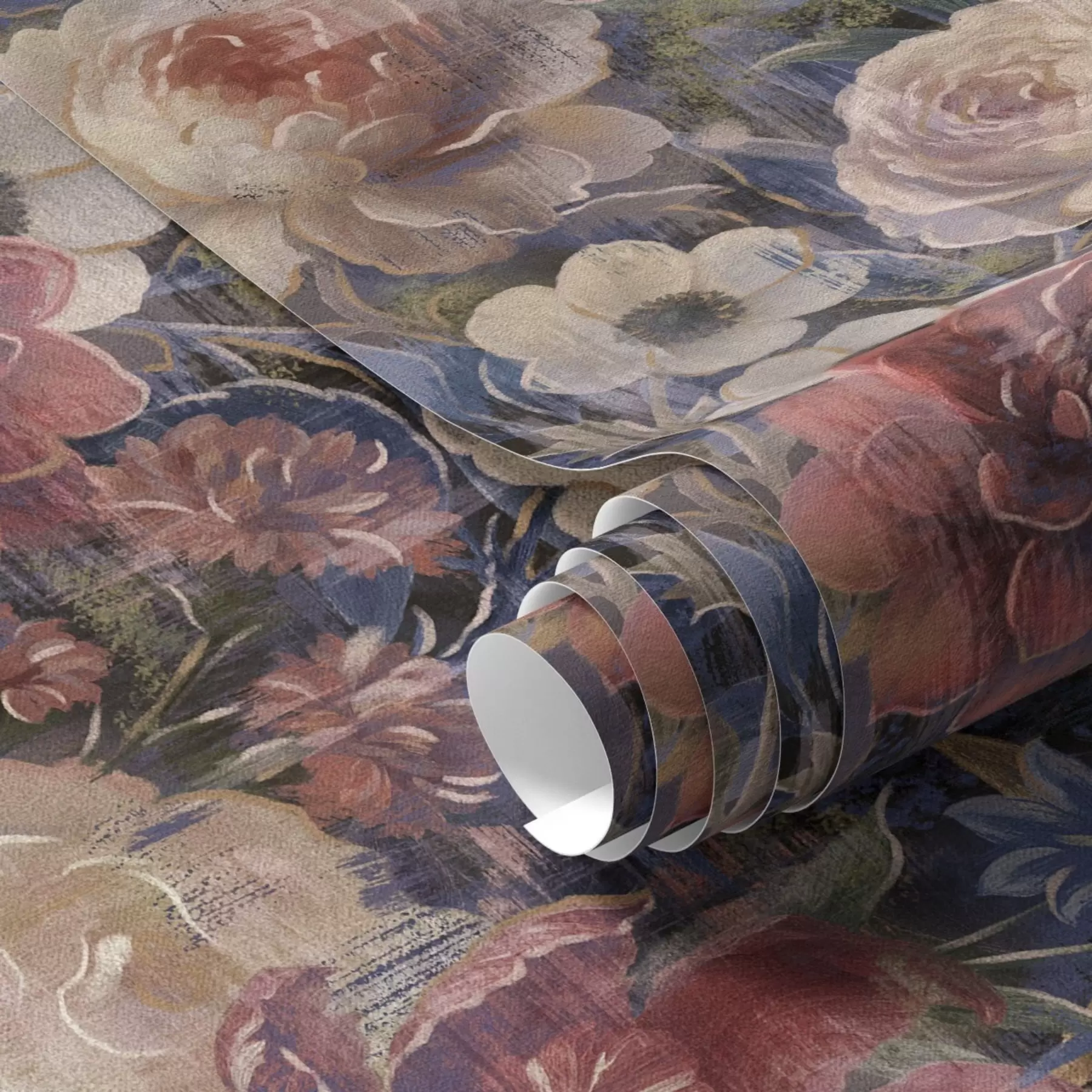 wall murals Сликовит букет крупног цвећа на тамно индиго позадини a01021