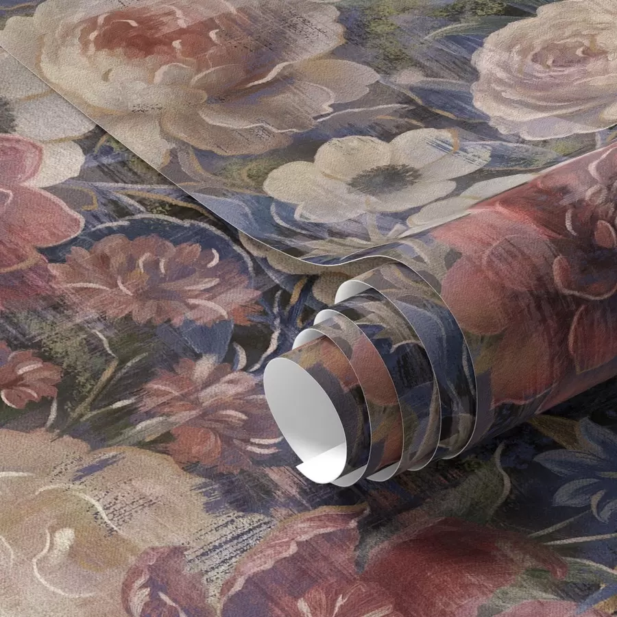 wall murals Сликовит букет крупног цвећа на тамно индиго позадини a01021