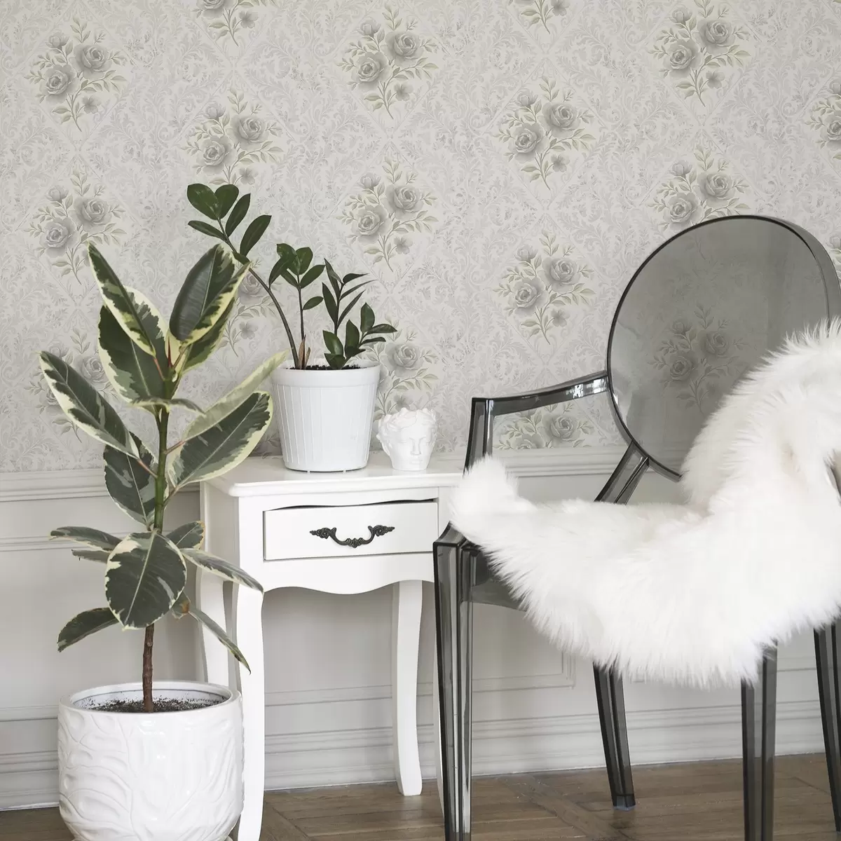 Позадина Светли дамаски узорак са сивим ружама у меким дијамантима a01024