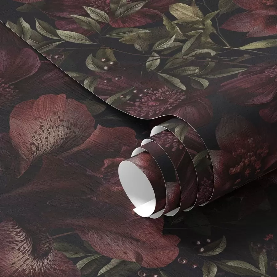 wall murals Богато бордо цвеће на тамној позадини a01032