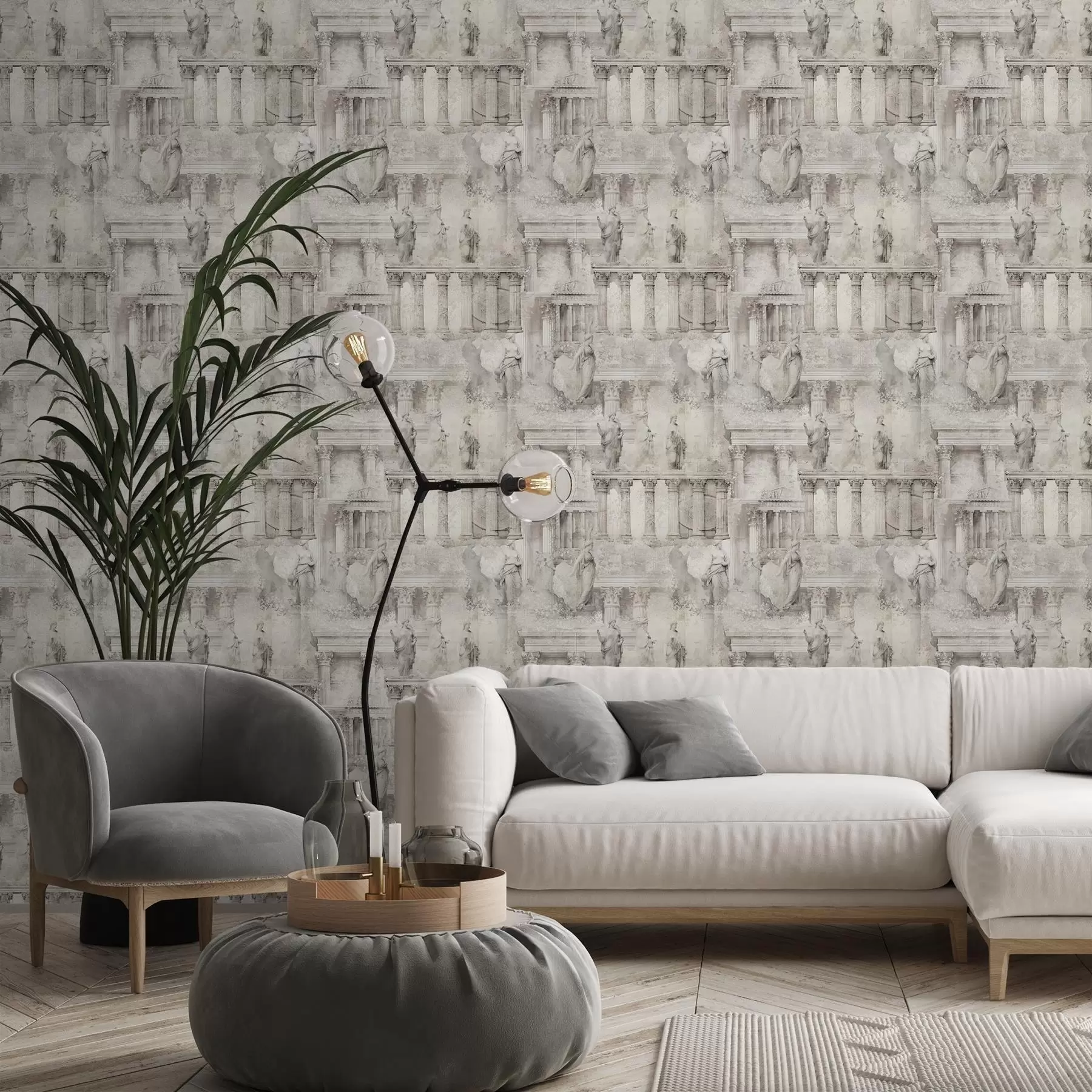 wall murals Античке статуе и стубови у меким беж-сивим тоновима a01041