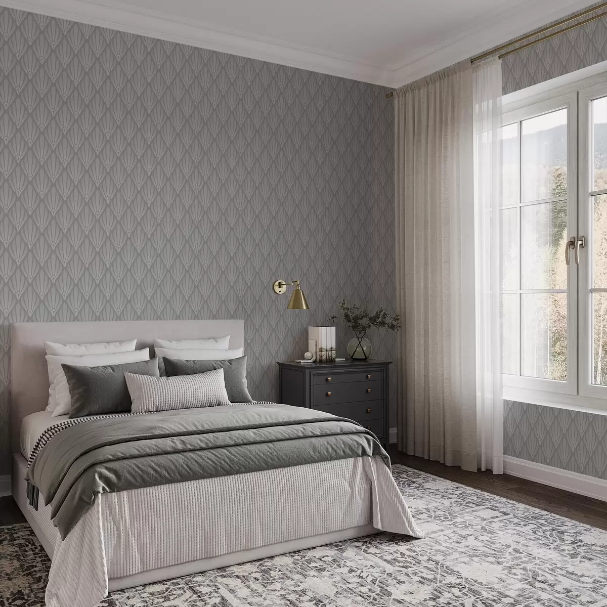 Позадина Сиви арт деко са лепезастим облицима a01064