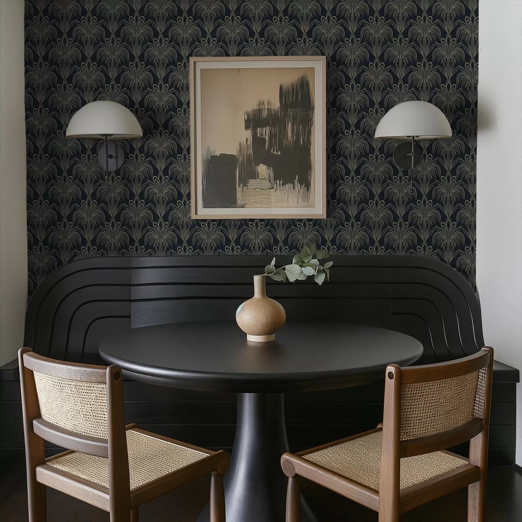 wall murals Тамни арт деко украс са стилизованим биљкама a01065