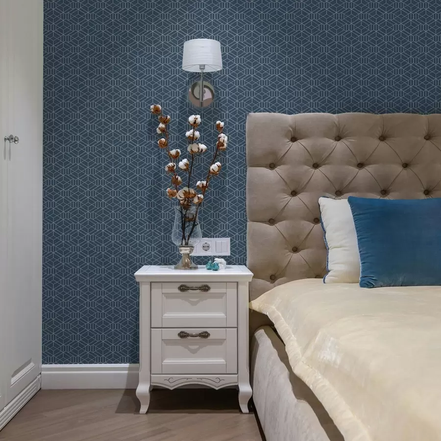 wall murals Плава позадина са белим линеарним коцкама у мрежи a01067v1