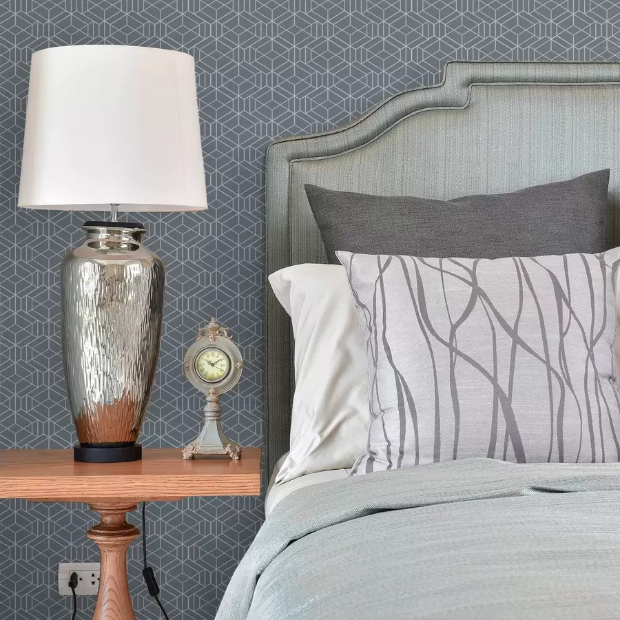 wall murals Сива позадина са белим тродимензионалним коцкама у мрежи a01067v2