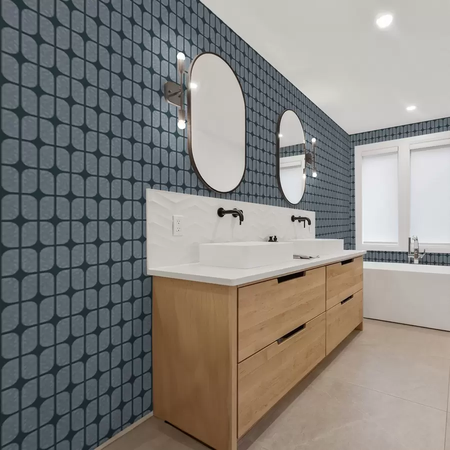 wall murals Тамноплава позадина са сивим мозаиком заобљених плочица a01068v1