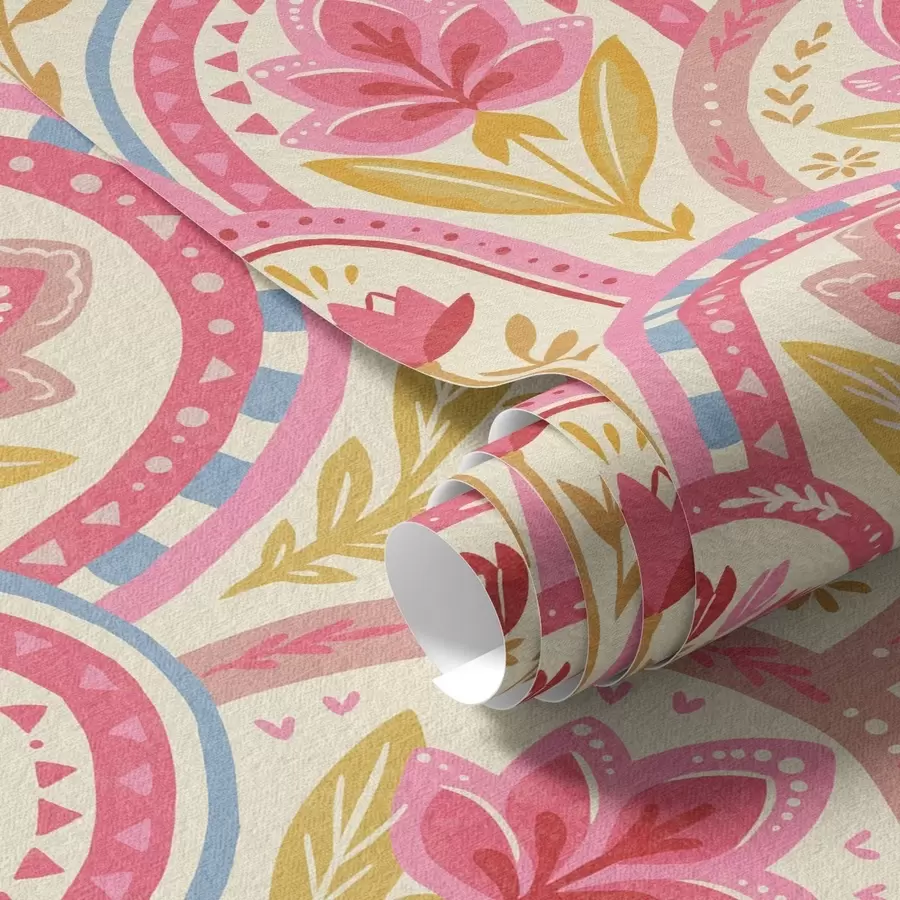 wall murals Лукови са ружичастим цвећем у фолклорном стилу a01080