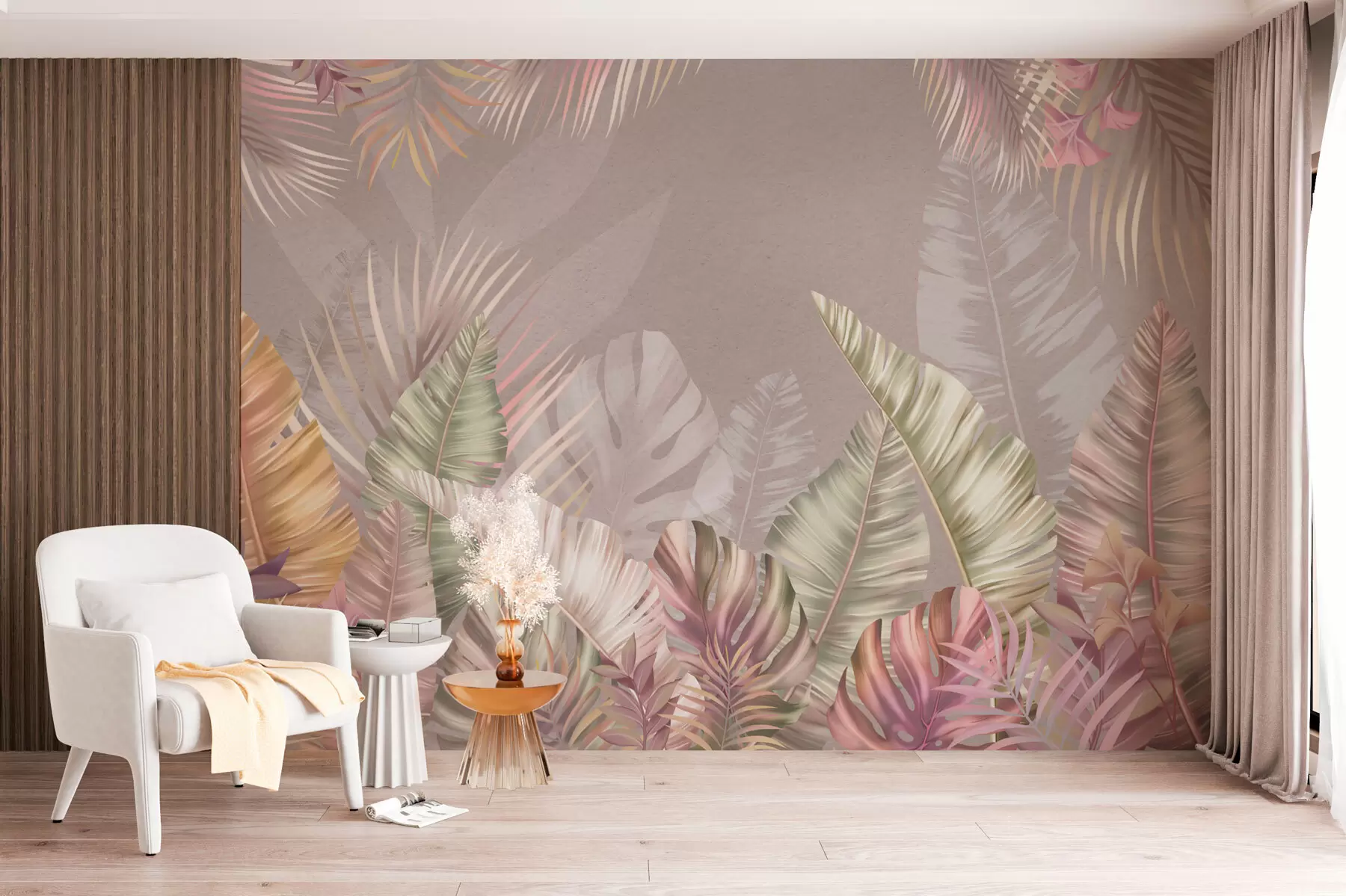 wall murals Тропско лишће у меким пастелним нијансама w01684
