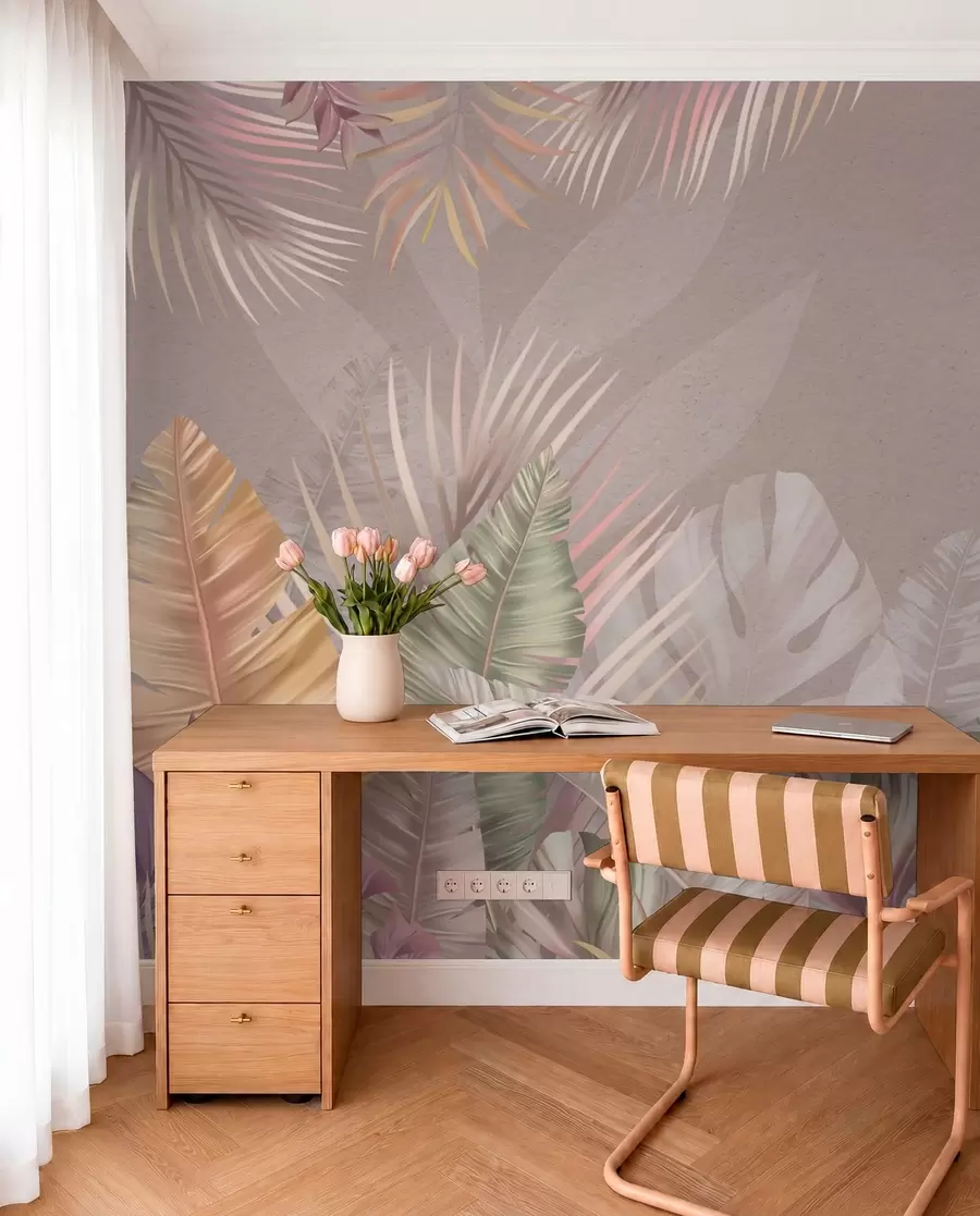 wall murals Тропско лишће у меким пастелним нијансама w01684