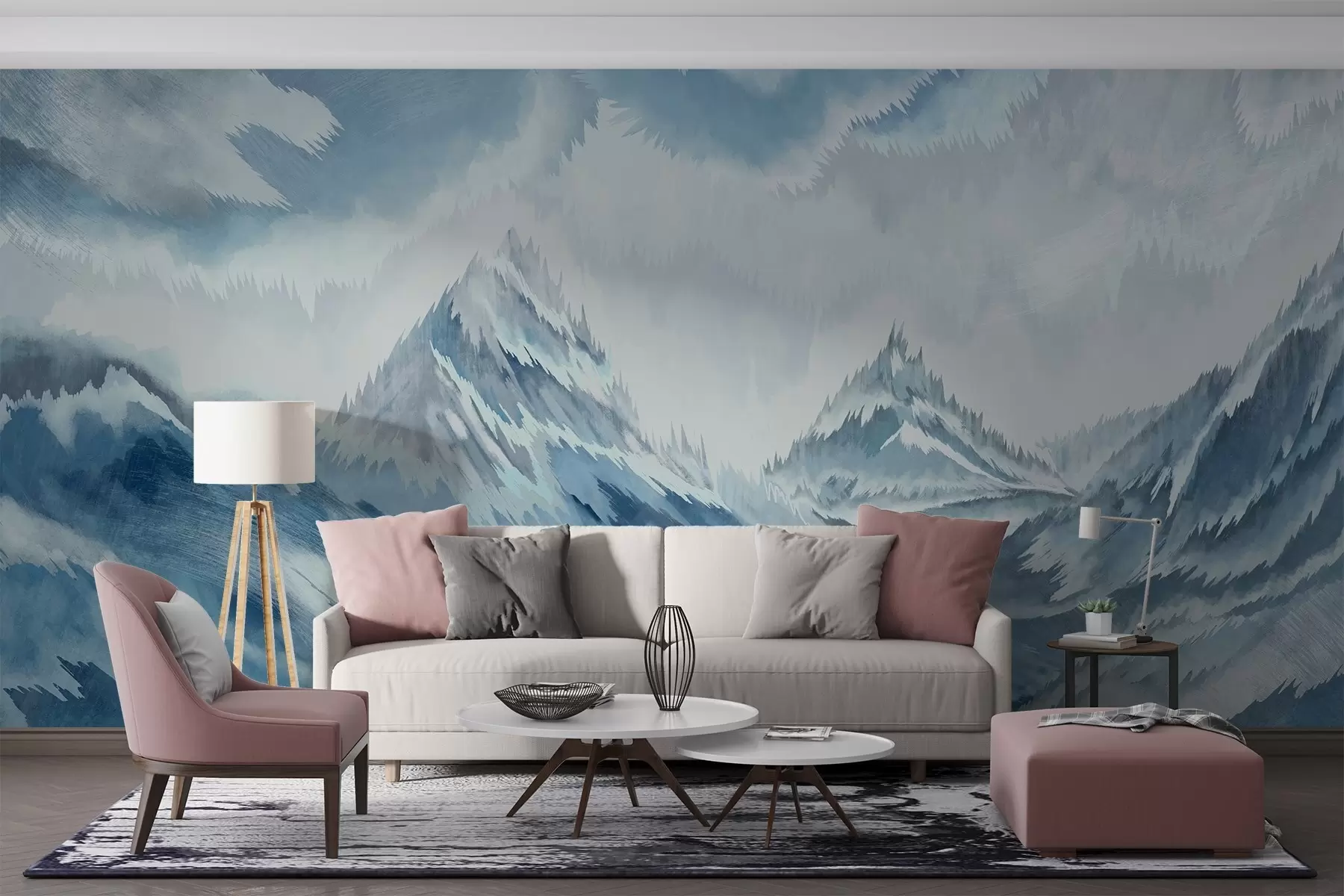 wall murals Величанствене планине и вртложни таласи w01763