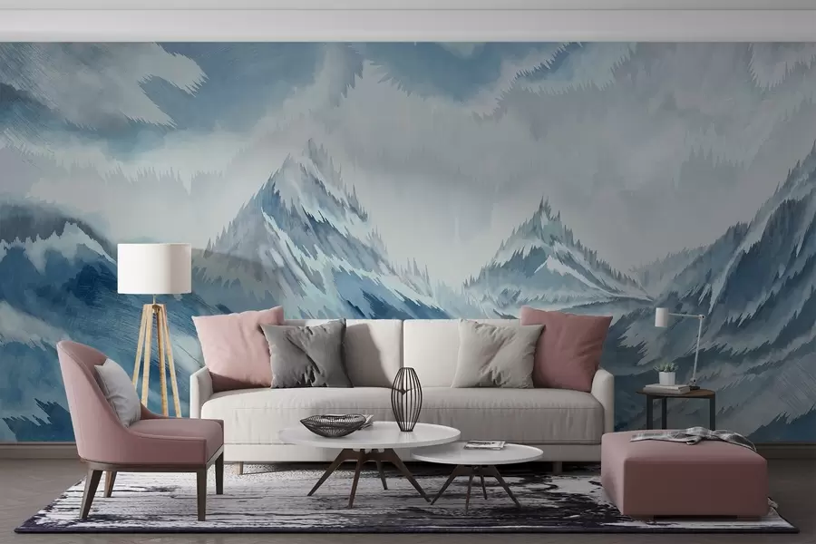 wall murals Величанствене планине и вртложни таласи w01763