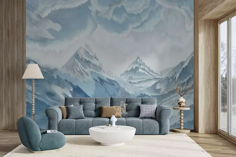 wall murals Величанствене планине и вртложни таласи w01763