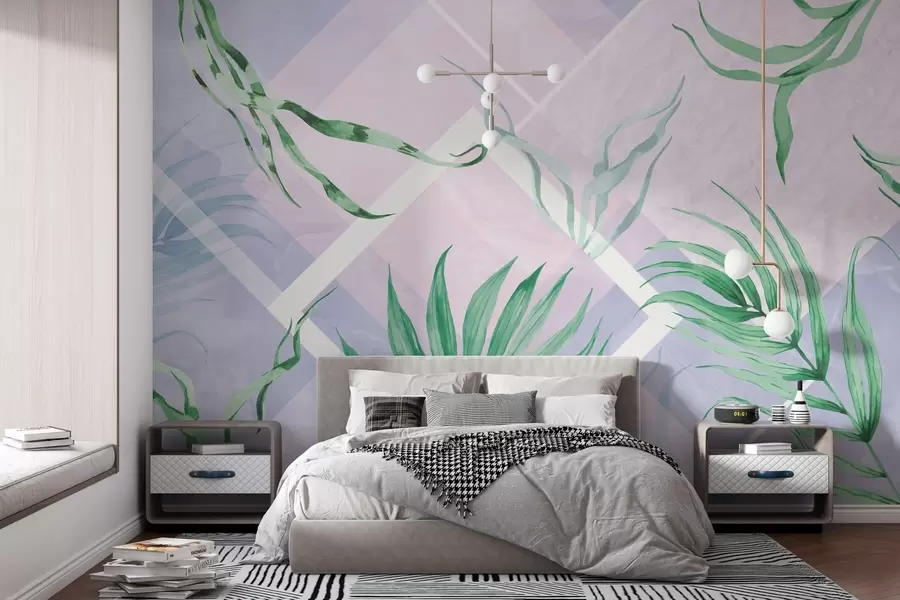 wall murals Бујно зеленило на мекој пастелној позадини w01625