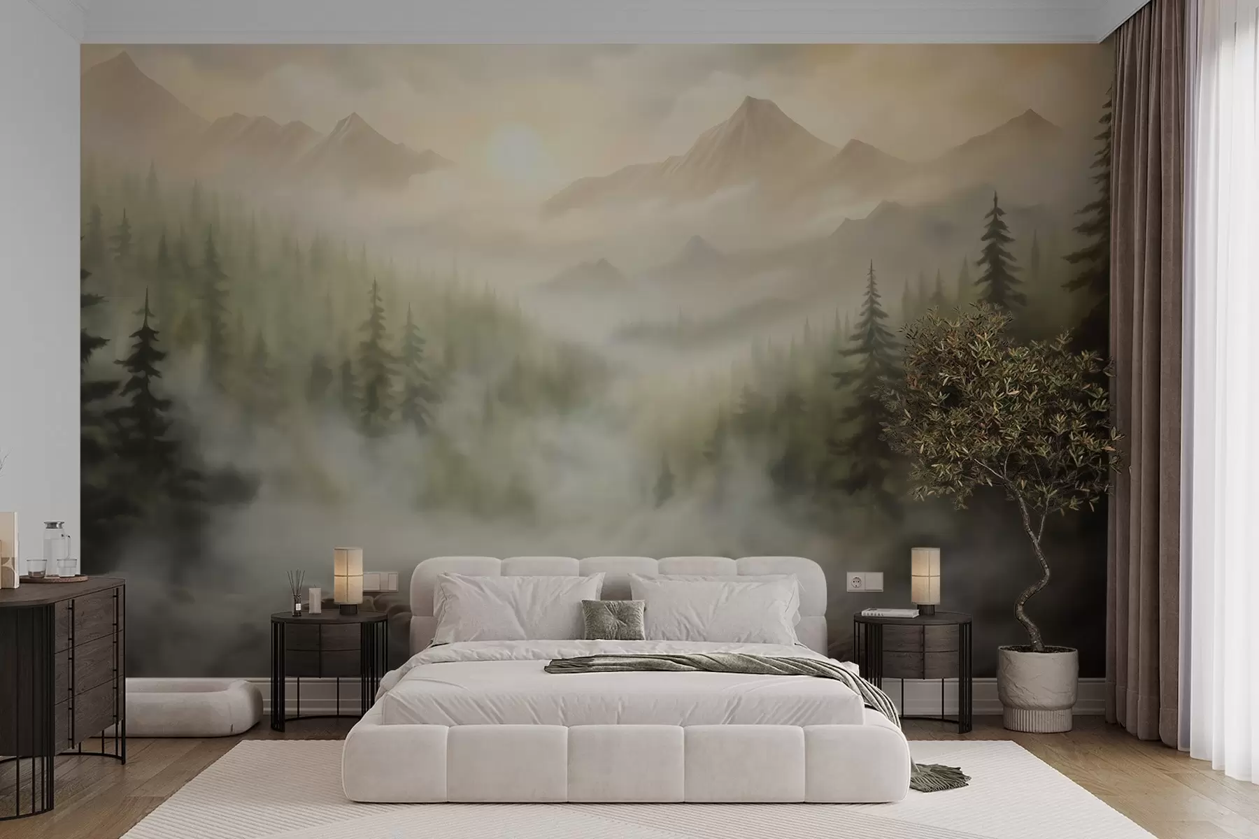 wall murals Шума у магли на позадини планина w04730