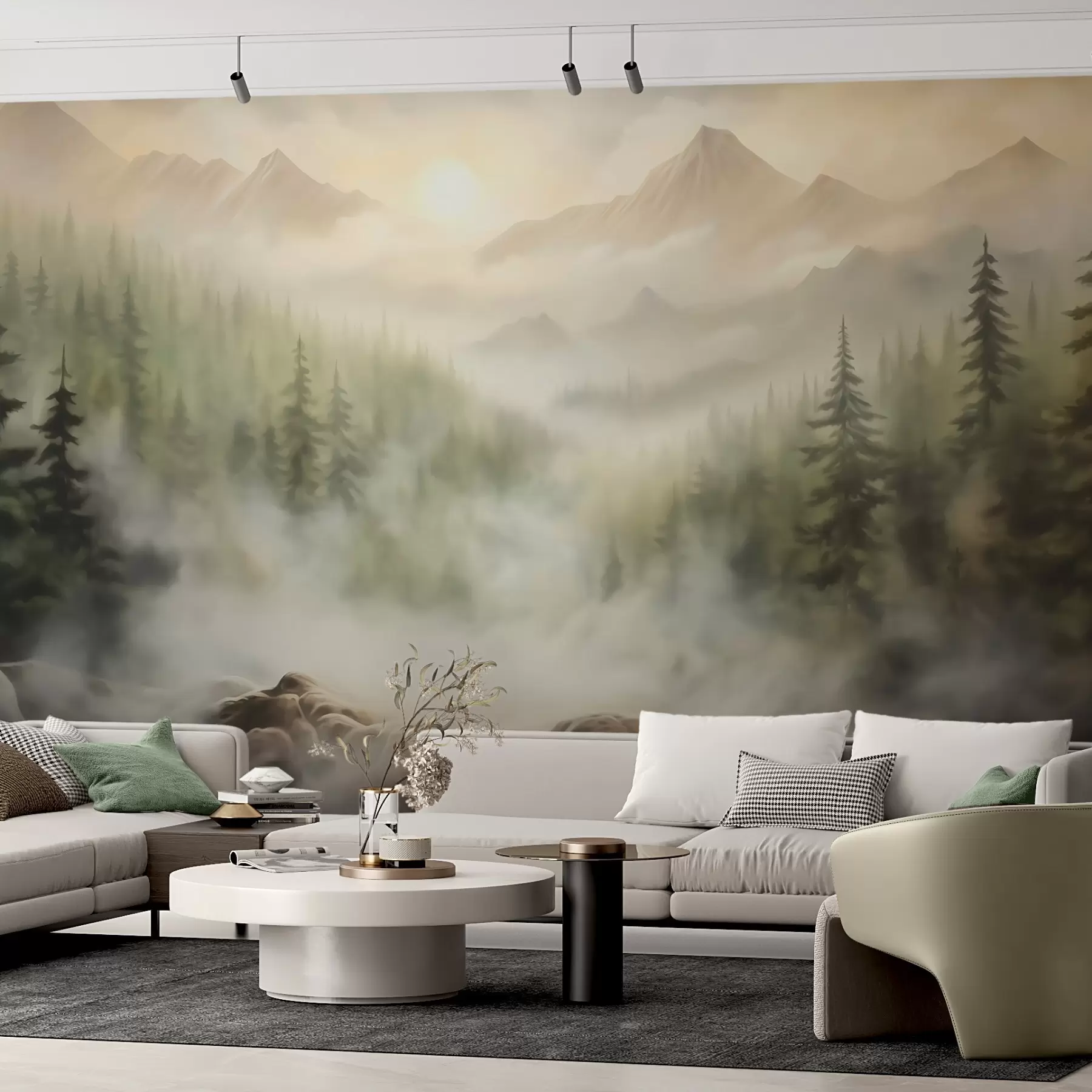 wall murals Шума у магли на позадини планина w04730