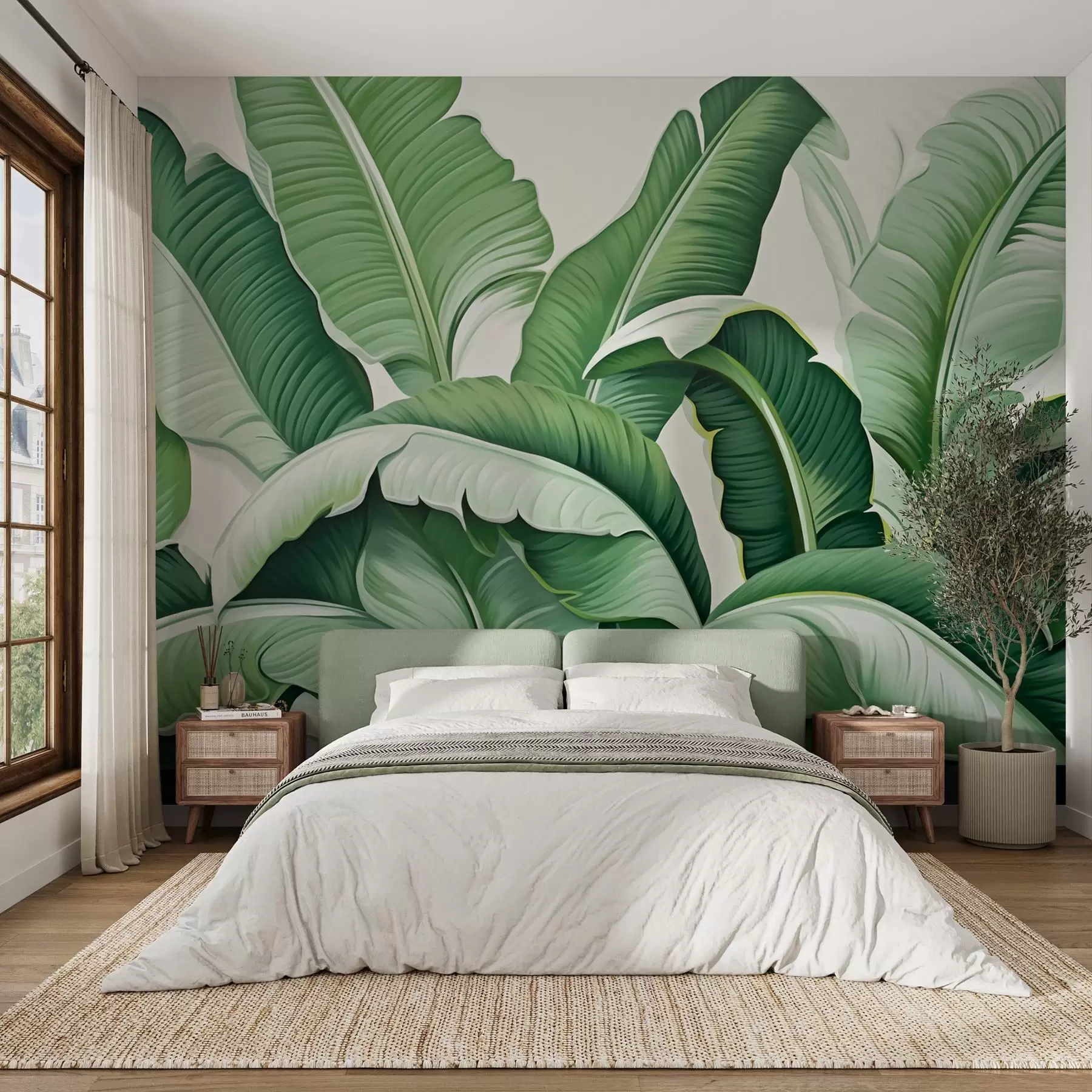 wall murals Зелени тропски листови банане са 3Д ефектом w09559