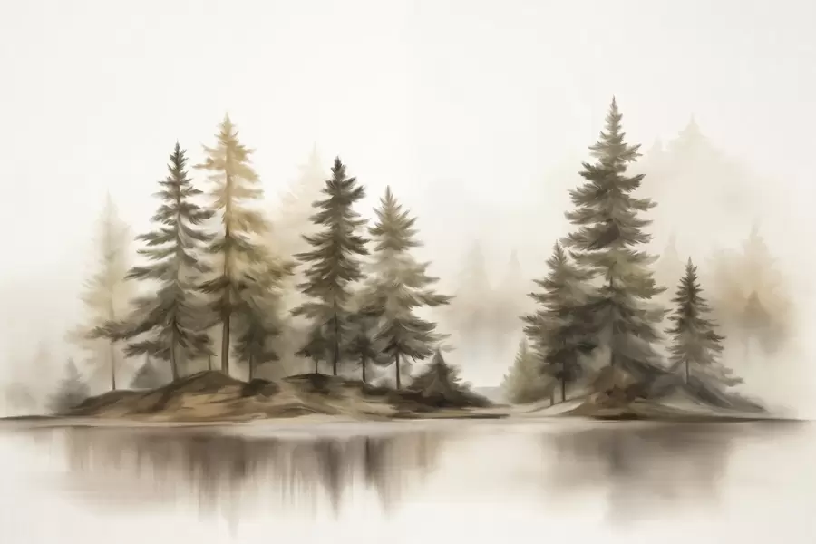 wall murals Текстурирана магловита шума са високим боровима, имитација сликања w09610