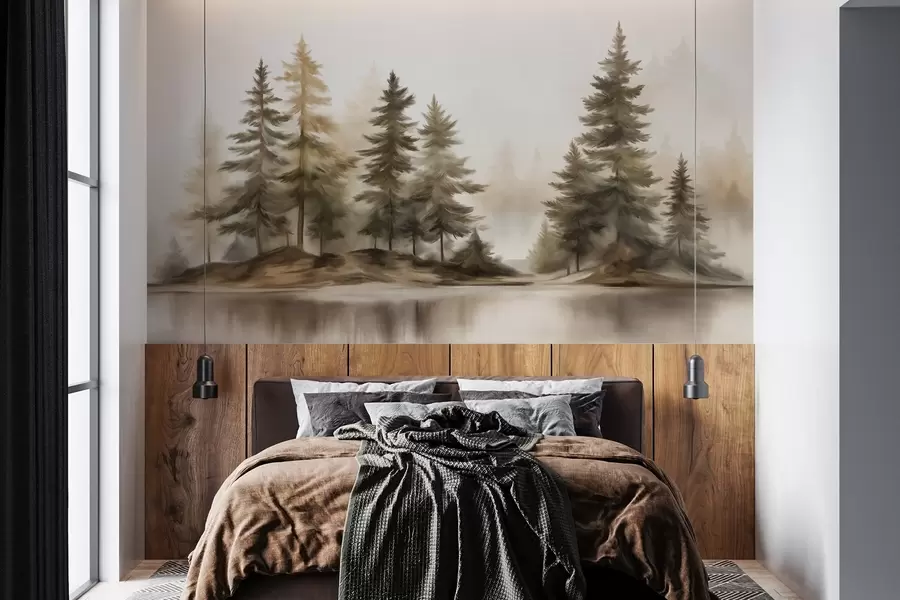 wall murals Текстурирана магловита шума са високим боровима, имитација сликања w09610