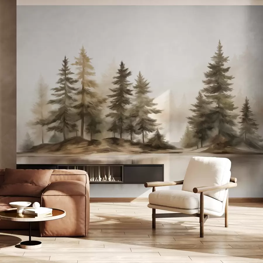 wall murals Текстурирана магловита шума са високим боровима, имитација сликања w09610