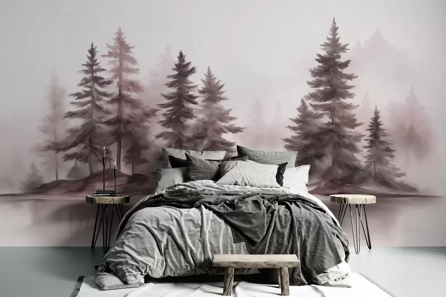 wall murals Текстурирана магловита шума са високим боровима, имитација сликања w09610v1
