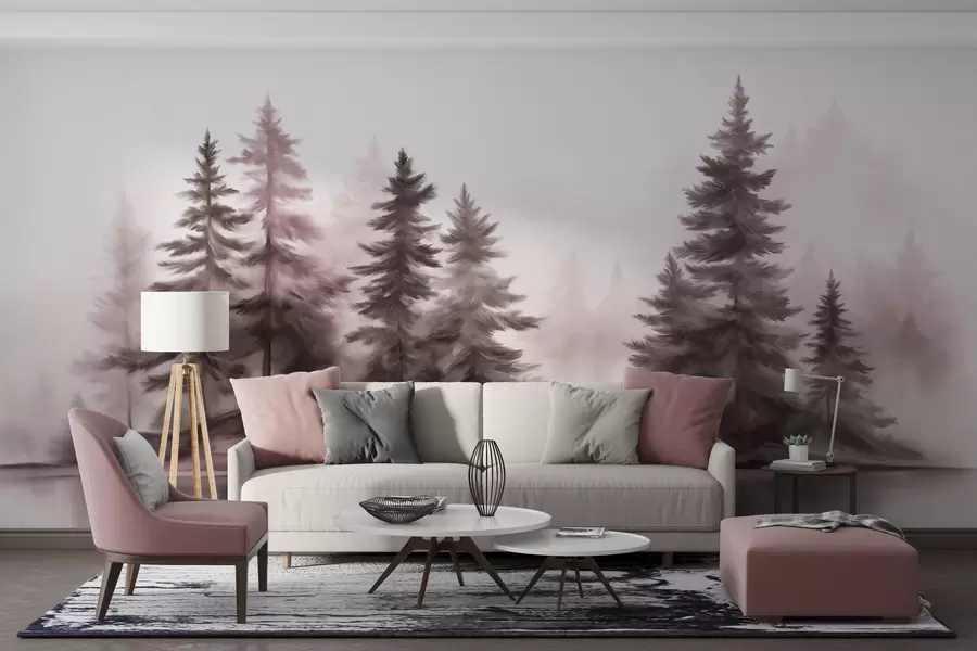 wall murals Текстурирана магловита шума са високим боровима, имитација сликања w09610v1
