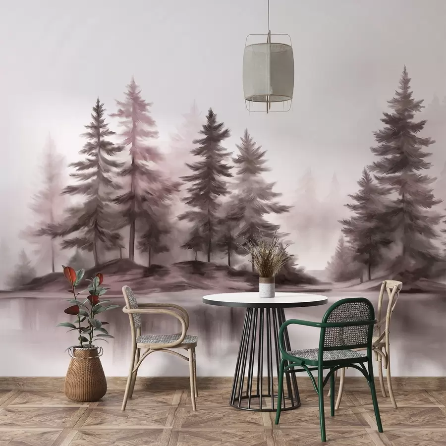wall murals Текстурирана магловита шума са високим боровима, имитација сликања w09610v1