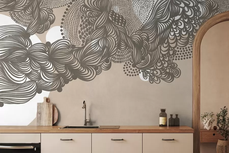 wall murals Апстрактни текстурирани дизајн на беж позадини, са замршеним линијским радом и тачкастим текстурама w09621