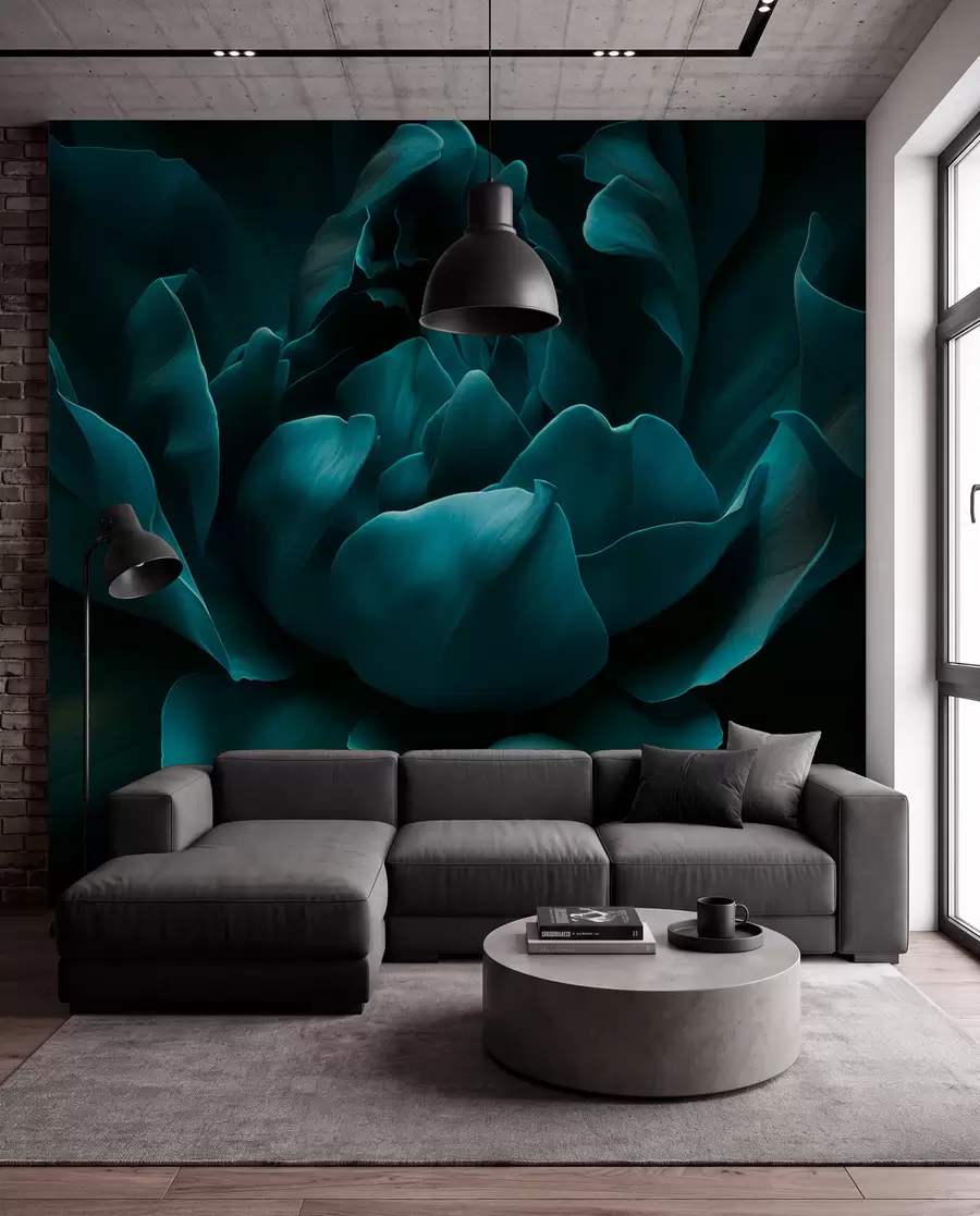 wall murals Božur u noćnoj petrolej boji w05040