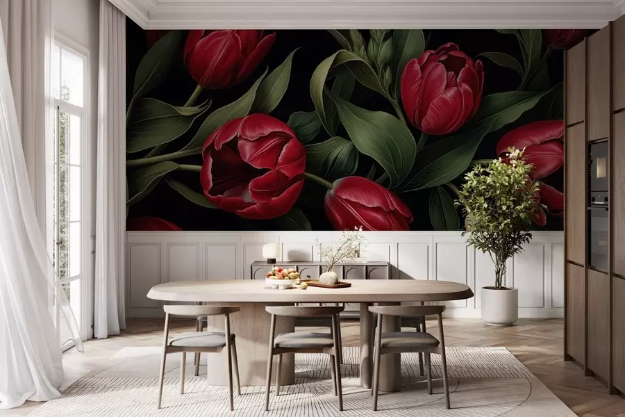 wall murals Црвени тулипани ноћи w05047