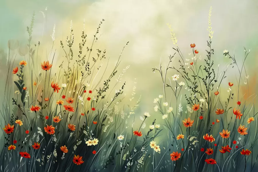 wall murals Ливадско цвеће и траве у меком сликарском стилу w05015
