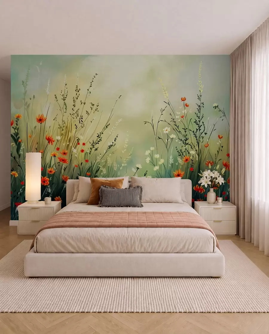 wall murals Ливадско цвеће и траве у меком сликарском стилу w05015