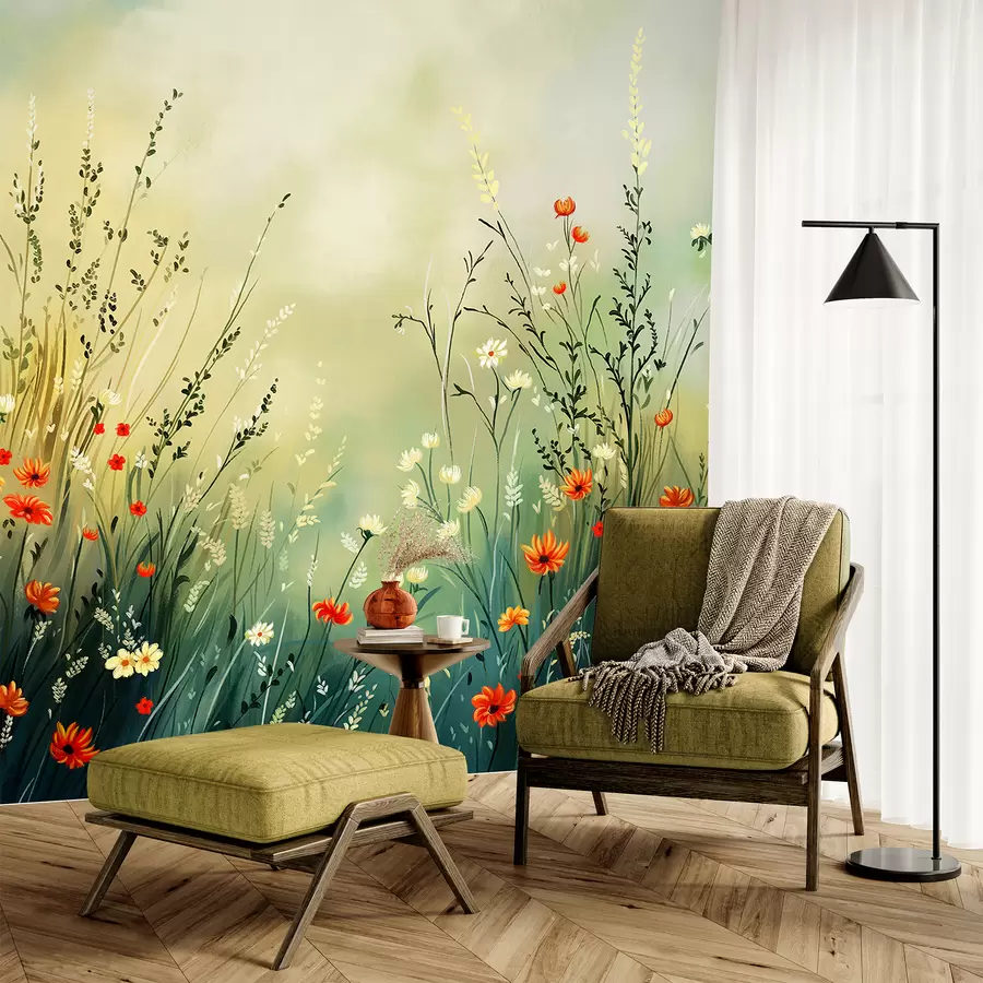 wall murals Ливадско цвеће и траве у меком сликарском стилу w05015