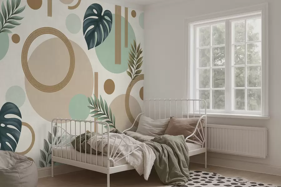 wall murals Геометријски узорак са лишћем у зеленој палети w05018v1