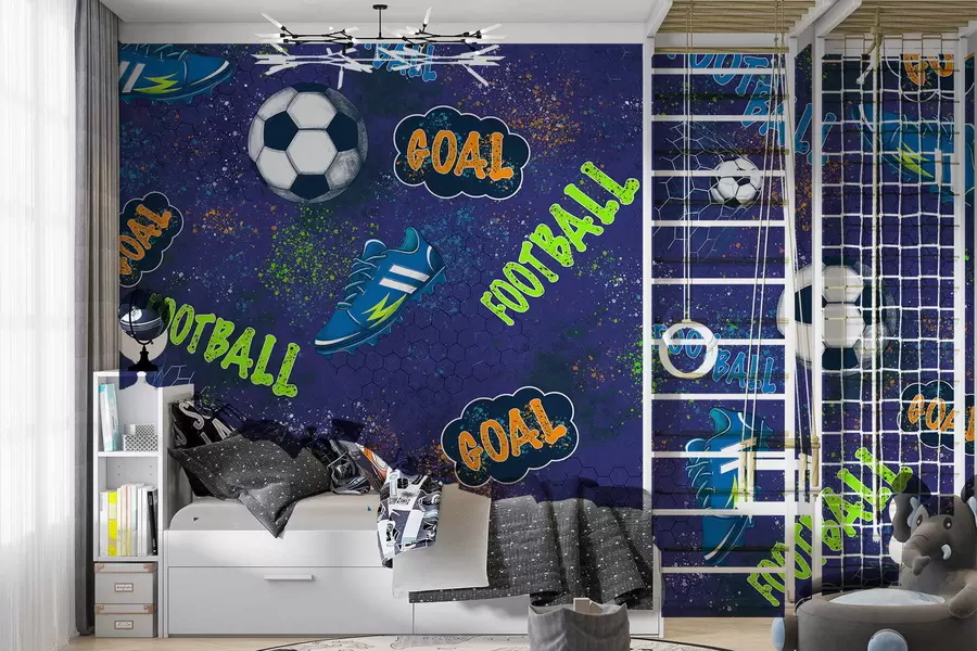 wall murals Дечји фудбалски узорак у тамноплавим тоновима w05037v3