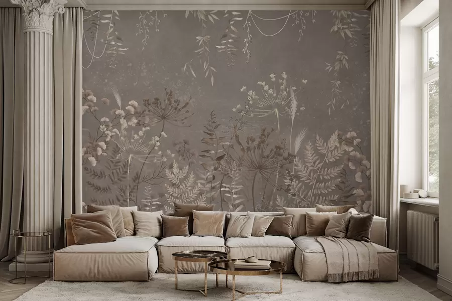 wall murals Светли ботанички узорак са цвећем и лишћем w05092v1