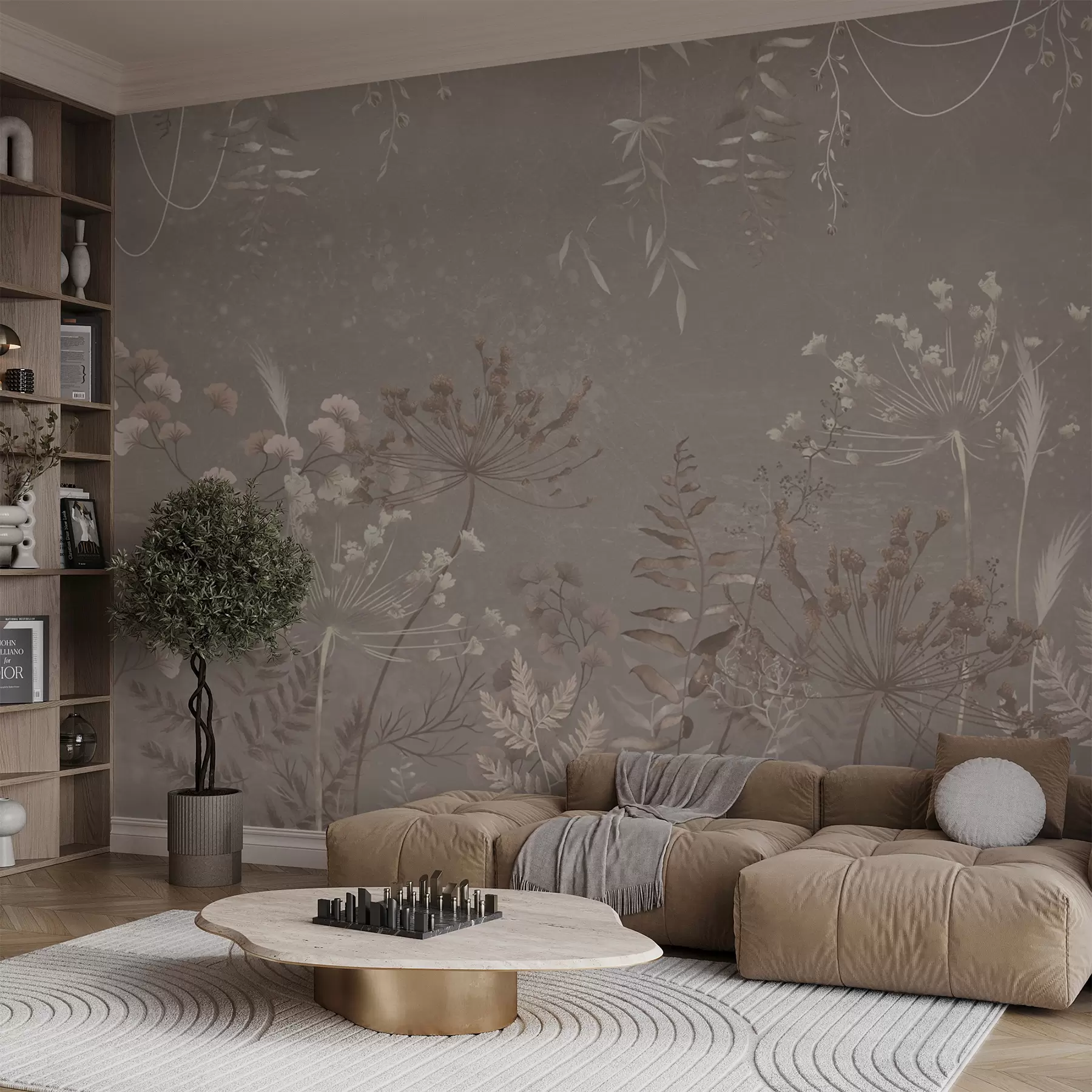 wall murals Светли ботанички узорак са цвећем и лишћем w05092v1