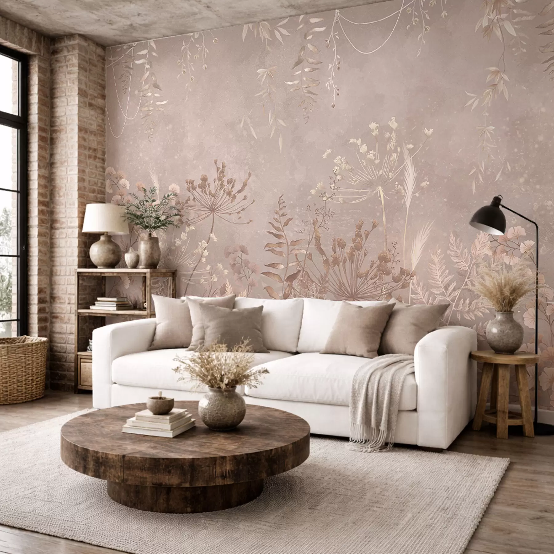 wall murals Меки беж ботанички узорак са дивљим цвећем w05092v2