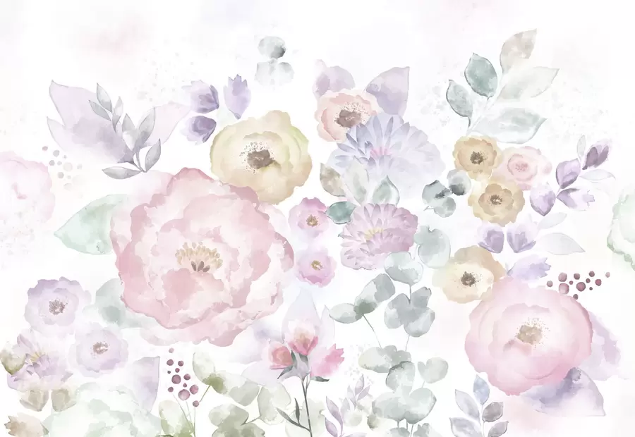 wall murals Мекана акварелна композиција са цвећем и лишћем w05093