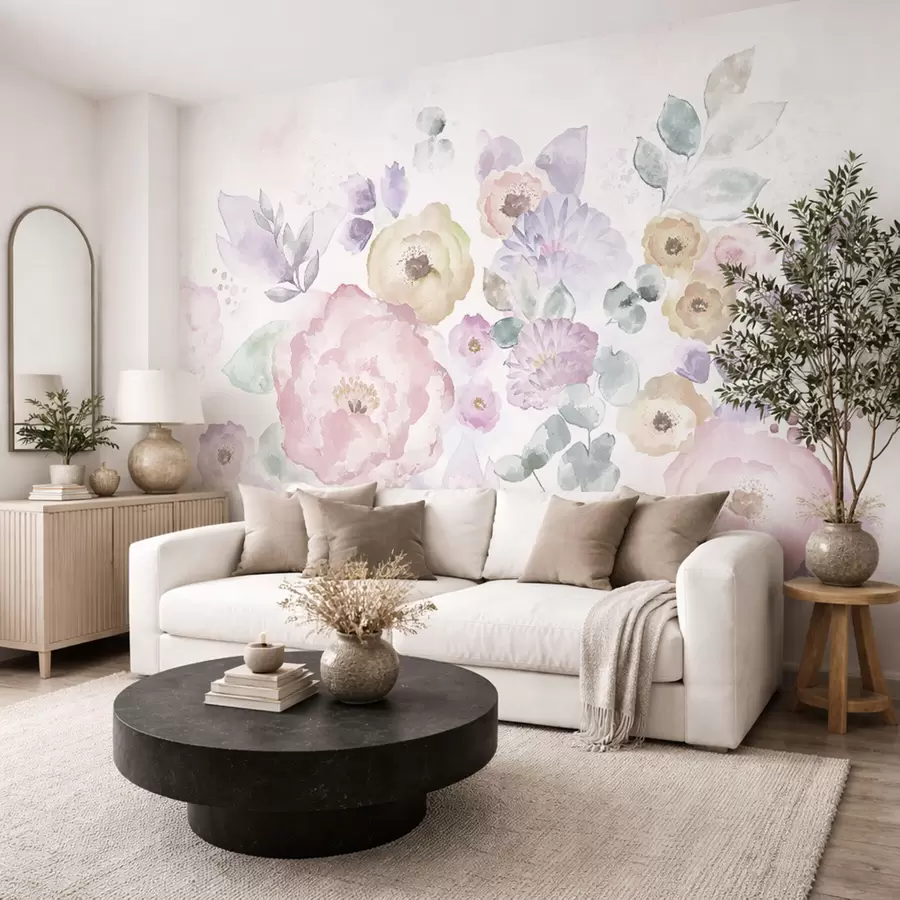 wall murals Мекана акварелна композиција са цвећем и лишћем w05093