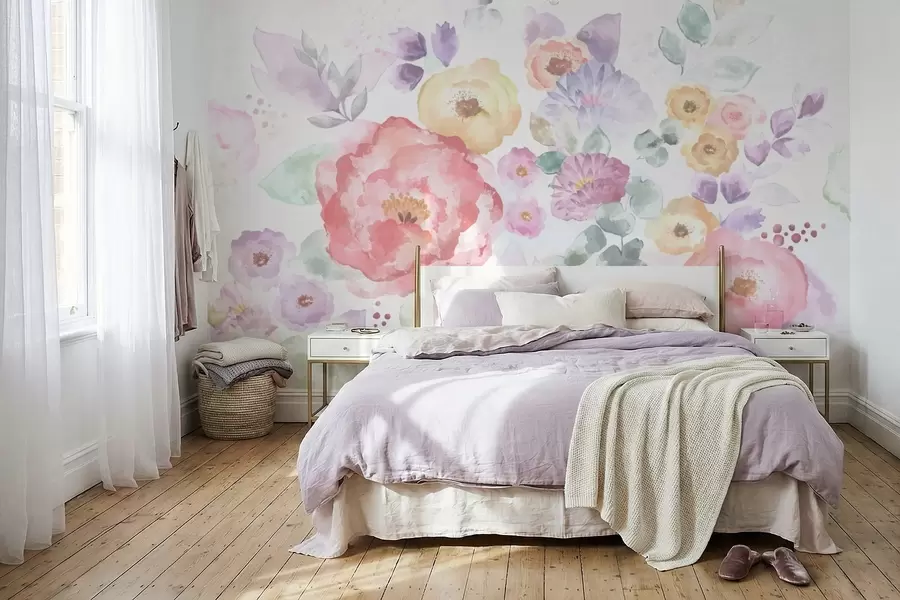 wall murals Пастелно акварелно цвеће на светлој позадини w05093v1